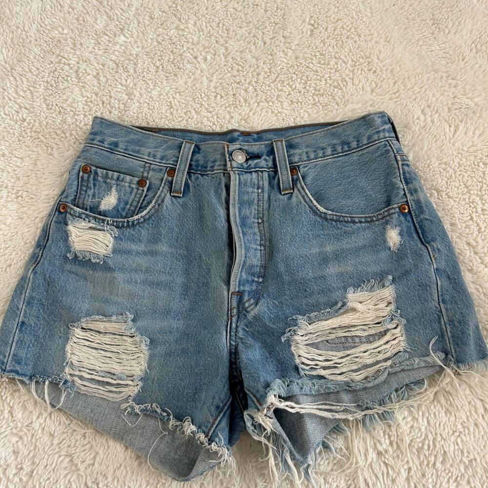 Levis 501 HR Distressed Cut Off Denim Shorts 27 Boho Festival Beach Indie Summer